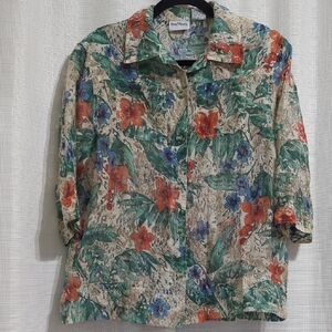 Bonworth Lace Blouse Women's Multicolor Medium Petite Button Down Collared